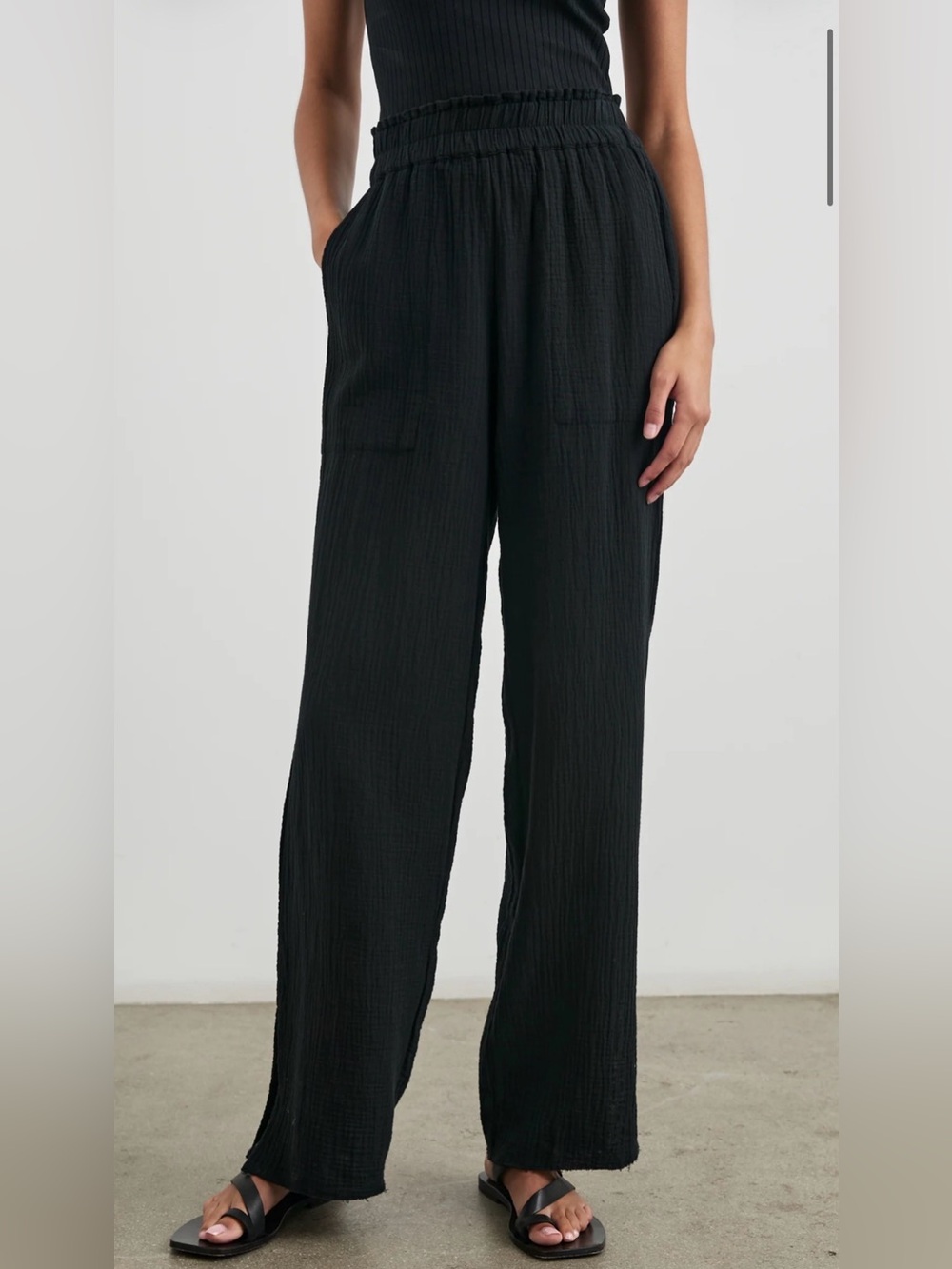 Rails Leon  Black Gauze Wide Leg Pants Raw Hem Pull On Size Small Comfort